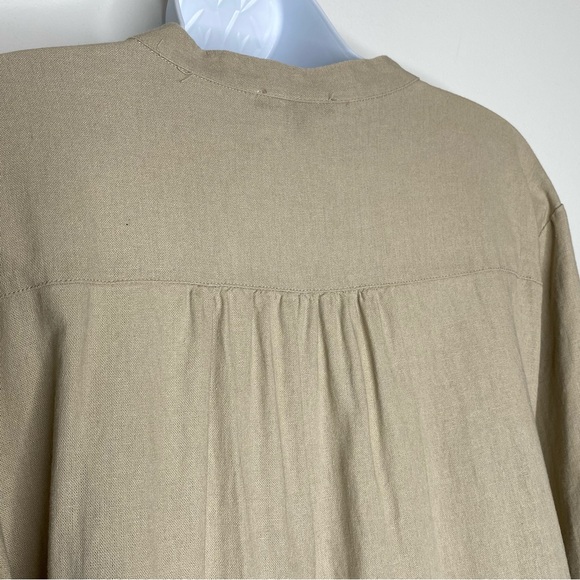 For Cynthia Natural Cream Tan Henley Front Linen Blend Dress - Picture 7 of 11